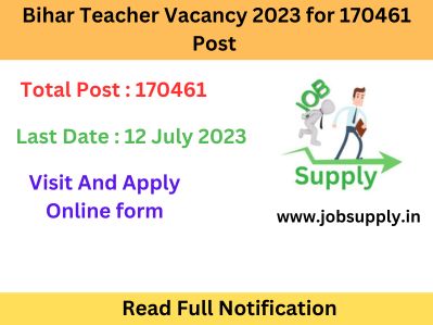 Bihar Teacher Vacancy 2023 for 170461 Post