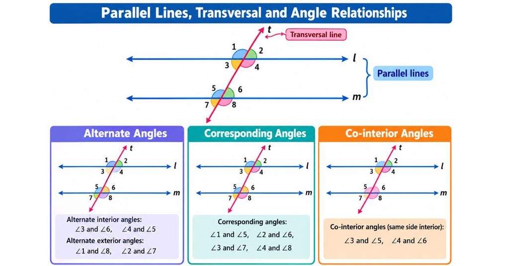 Parallel lines, Transversal , Angle relationships